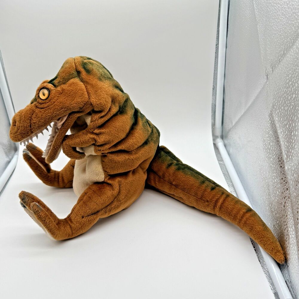 Hansa Brown Tan T-Rex Dinosaur Hand Puppet Plush Stuffed Toy Realistic Jurassic